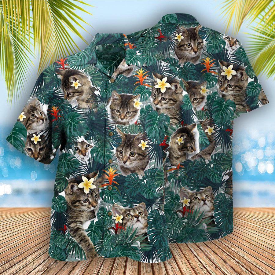 Cat Hawaiian Shirt For Summer, Cat Tropical Leaves Aloha Shirts - Best Colorful Cool Cat Hawaiian Shirts Outfit For Men Women, Friend, Team, Cat Lovers - Amzanimalsgift