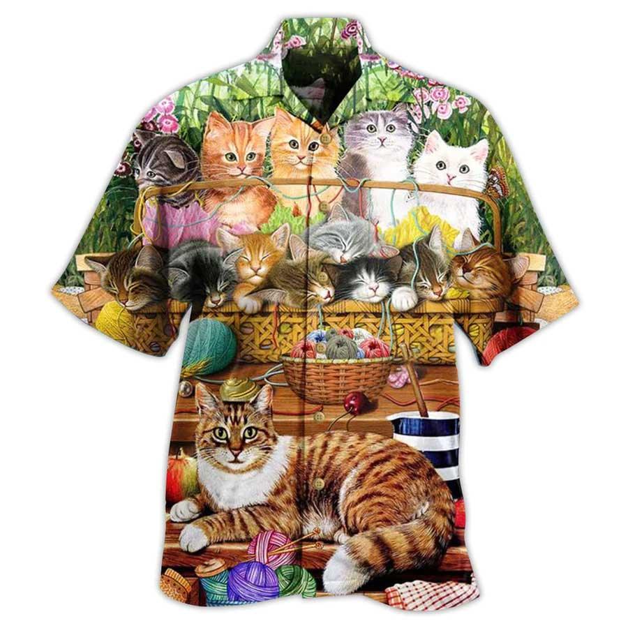 Cat Hawaiian Shirt For Summer, Cat Wool Roll Aloha Shirts, Best Colorful Cat Hawaiian Shirts Outfit For Men Women, Friend, Team, Cat Lovers - Amzanimalsgift