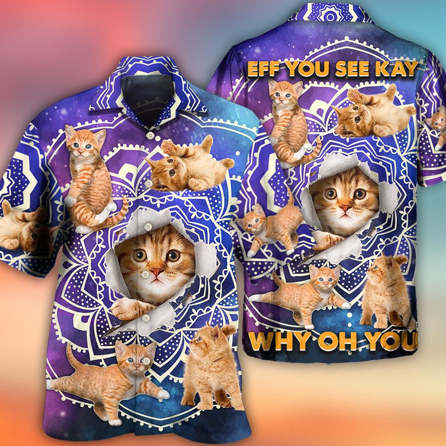 Cat Hawaiian Shirt For Summer, Cat Yoga Pose Galaxy Aloha Shirts - Best Colorful Cool Cat Hawaiian Shirts Outfit For Men Women, Friend, Cat Lovers - Amzanimalsgift