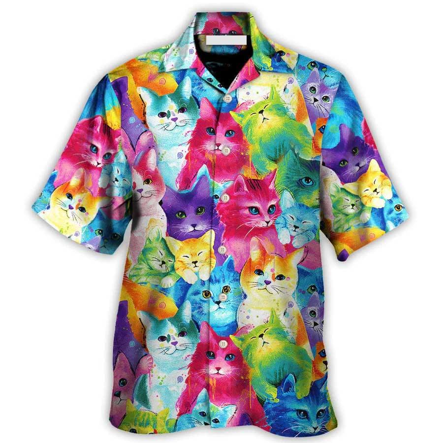 Cat Hawaiian Shirt For Summer, Colorful Little Cute Kitten Happy Life, Best Cool Cat Hawaiian Shirts Outfit For Men Women, Friend, Cat Lover - Amzanimalsgift