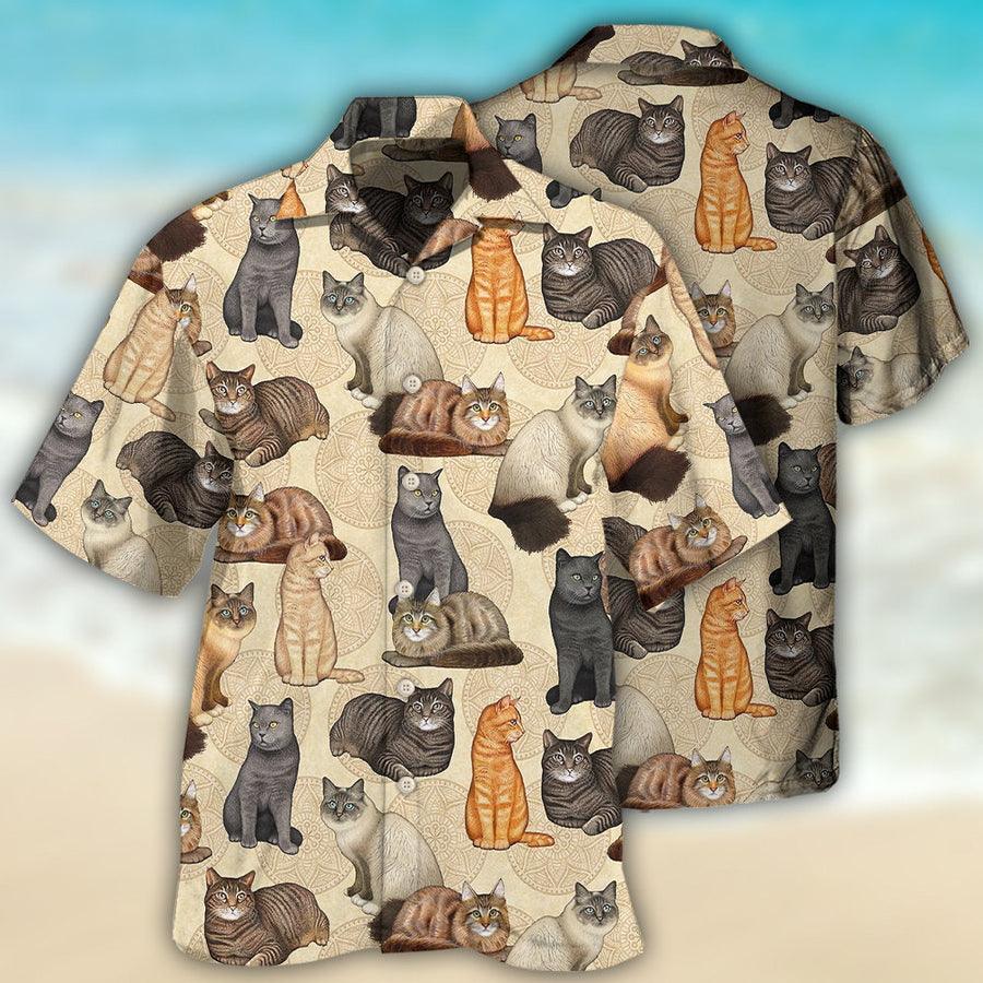 Cat Hawaiian Shirt For Summer, Cute Cat Aloha Shirts - Best Colorful Cool Cat Hawaiian Shirts Outfit For Men Women, Friend, Team, Cat Lovers - Amzanimalsgift