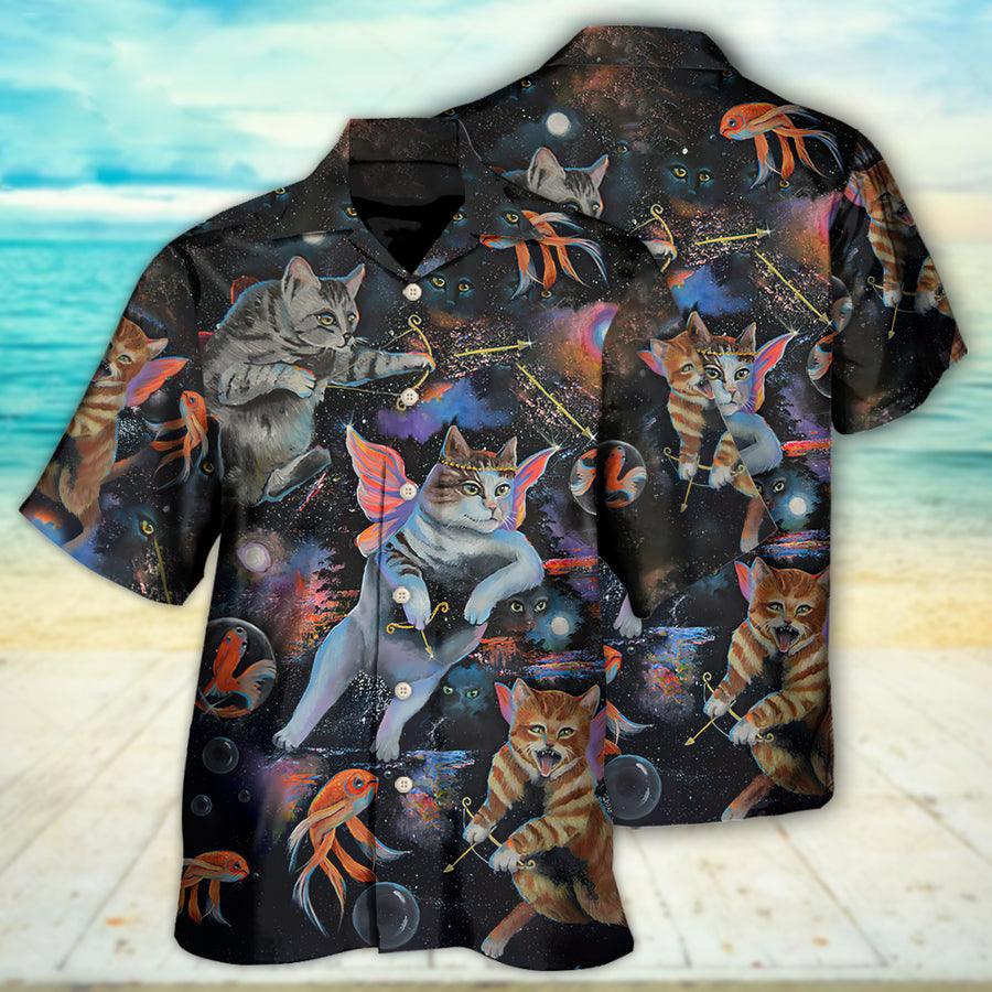 Cat Hawaiian Shirt For Summer, Goldfish on Heaven, Best Colorful Cool Cat Hawaiian Shirts Outfit For Men Women, Friend, Cat Lovers - Amzanimalsgift