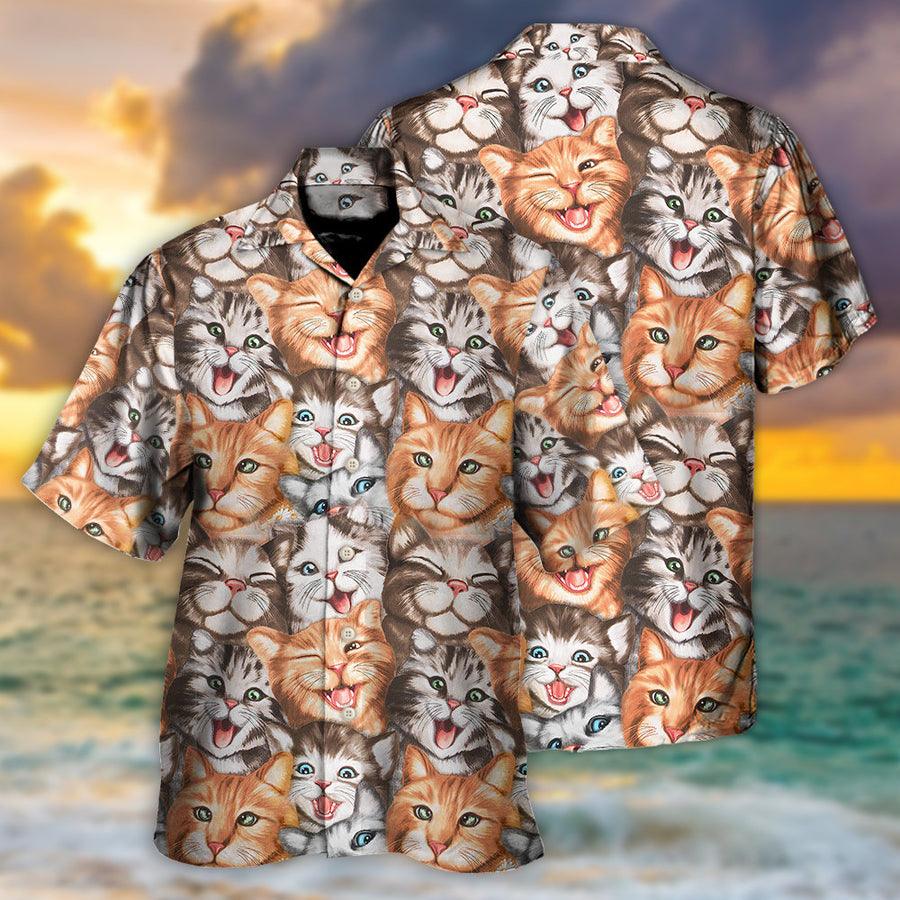 Cat Hawaiian Shirt For Summer, Happy Life With Funny, Best Cool Cat Hawaiian Shirts Outfit For Men Women, Friend, Team, Cat Lovers - Amzanimalsgift