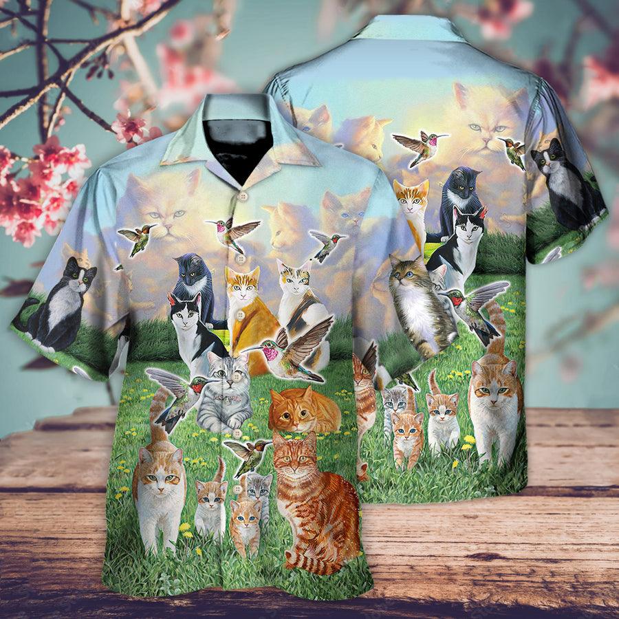 Cat Hawaiian Shirt For Summer, Hummingbird Go To Heaven, Best Colorful Cat Hawaiian Shirts Outfit For Men Women, Friend, Team, Cat Lovers - Amzanimalsgift