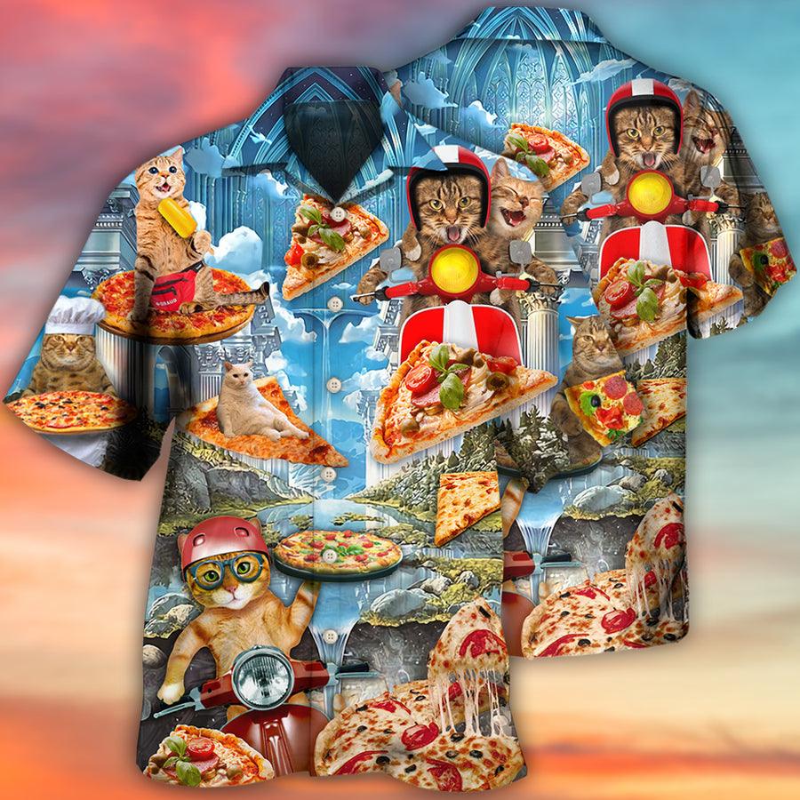 Cat Hawaiian Shirt For Summer, Pizza Cat Aloha Shirts - Best Colorful Cool Cat Hawaiian Shirts Outfit For Men Women, Friend, Team, Cat Lovers - Amzanimalsgift