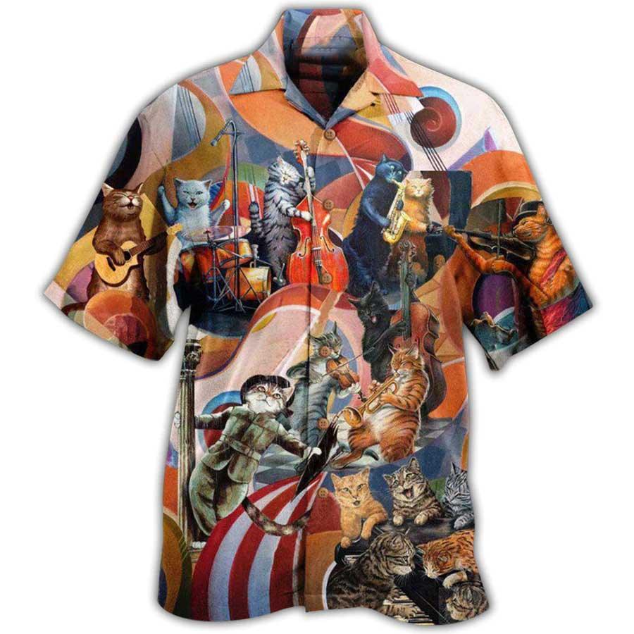 Cat Hawaiian Shirts For Summer, Cat Band, Best Colorful Cat Hawaiian Shirts Outfit For Men Women, Friend, Team, Cat Lovers - Amzanimalsgift