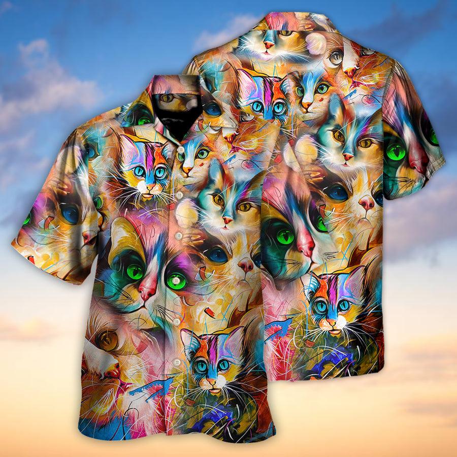 Cat Hawaiian Shirts For Summer, Cat Funny Art Colorful Mixer Style - Best Gift For Men Women, Friend, Cat Lovers - Amzanimalsgift