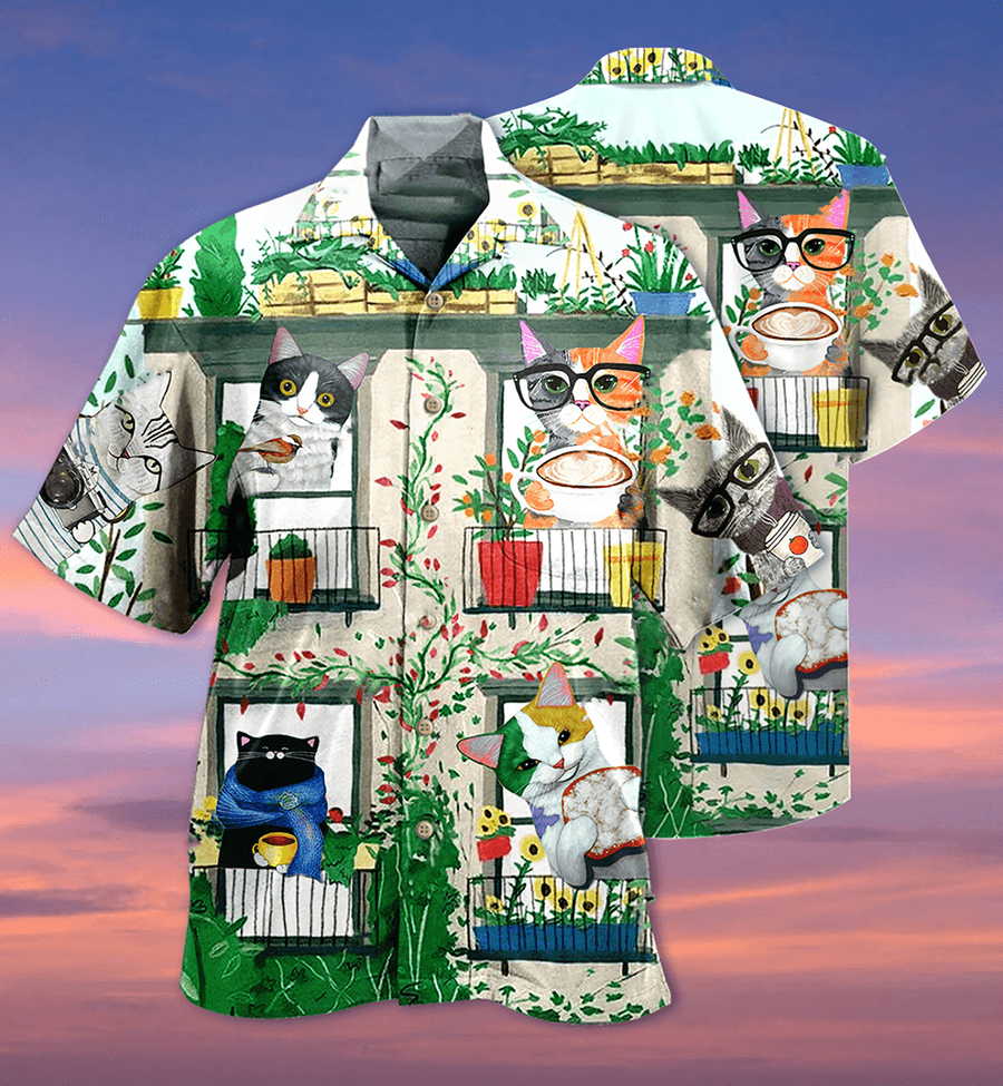 Cat Hawaiian Shirts For Summer, Cat Good Morning Fresh Aloha Shirt, Best Colorful Cat Hawaiian Shirts Outfit For Men Women, Friend, Team, Cat Lovers - Amzanimalsgift
