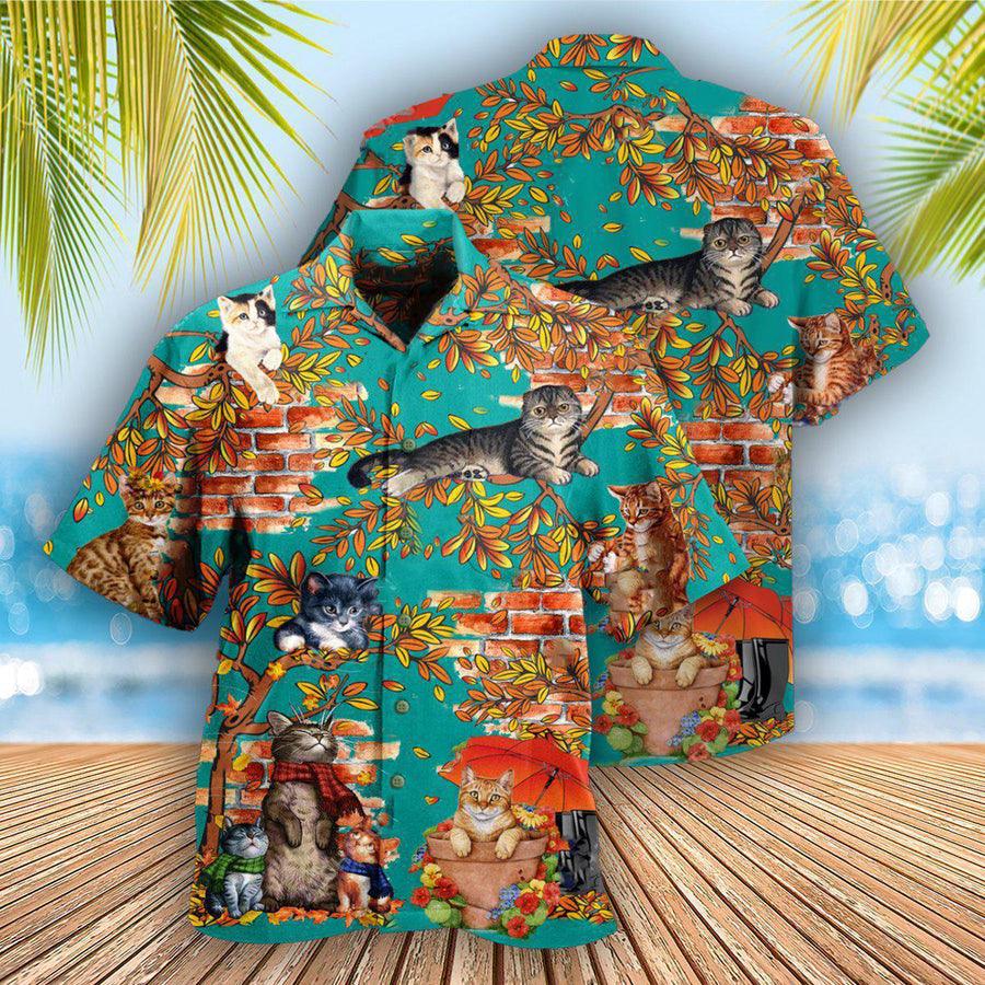 Cat Hawaiian Shirts For Summer, Cat In A Windy Day Aloha Shirts - Best Cat Hawaiian Shirts Outfit For Men Women, Friend, Team, Cat Lovers - Amzanimalsgift