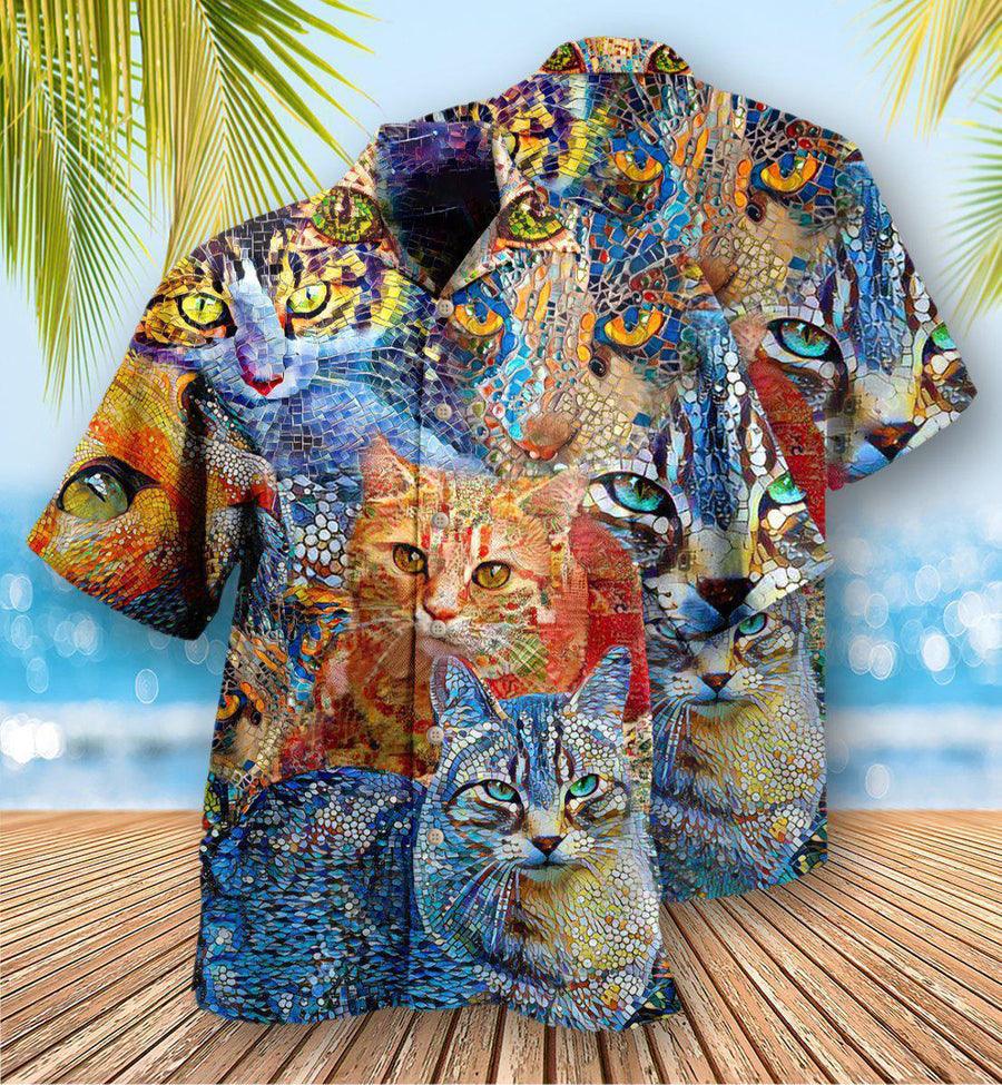 Cat Hawaiian Shirts For Summer, Cat Mosaic Amazing Aloha Shirts, Best Colorful Cool Cat Hawaiian Shirts Outfit For Men Women, Friend, Team, Cat Lovers - Amzanimalsgift