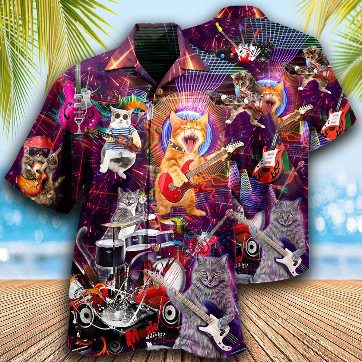 Cat Hawaiian Shirts For Summer, Cat Rocker Aloha Shirts, Colorful Cool Cat Hawaiian Shirts Outfit For Men Women, Gift For Friend, Team, Cat Lovers - Amzanimalsgift