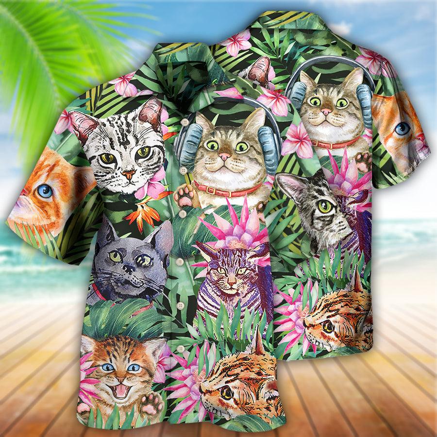 Cat Hawaiian Shirts For Summer, Cat Tropical Floral Aloha Shirts - Best Colorful Cool Cat Hawaiian Shirts Outfit For Men Women, Friend, Team, Cat Lovers - Amzanimalsgift