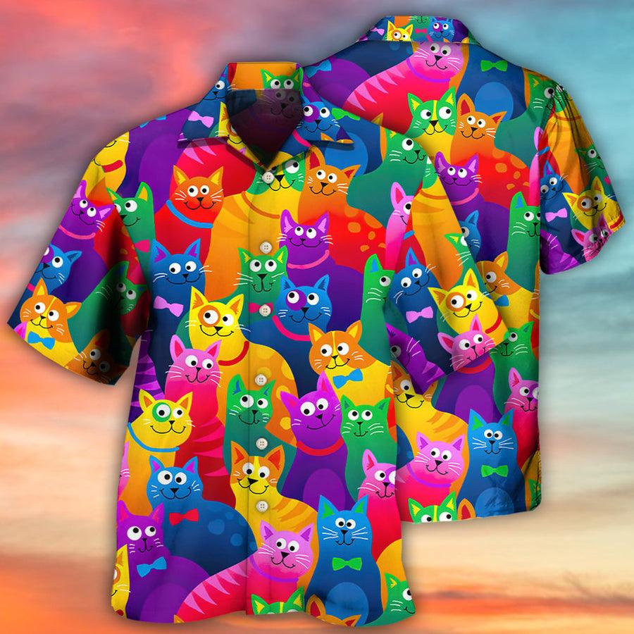 Cat Hawaiian Shirts For Summer, Colorful Cat Style Hawaiian Shirts - Perfect Gift For Men Women, Friend, Team, Cat Lovers - Amzanimalsgift