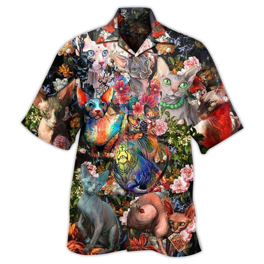Cat Hawaiian Shirts For Summer, Sphynx Cats, Best Colorful Cool Cat Hawaiian Shirts Outfit For Men Women, Friend, Team, Cat Lover - Amzanimalsgift