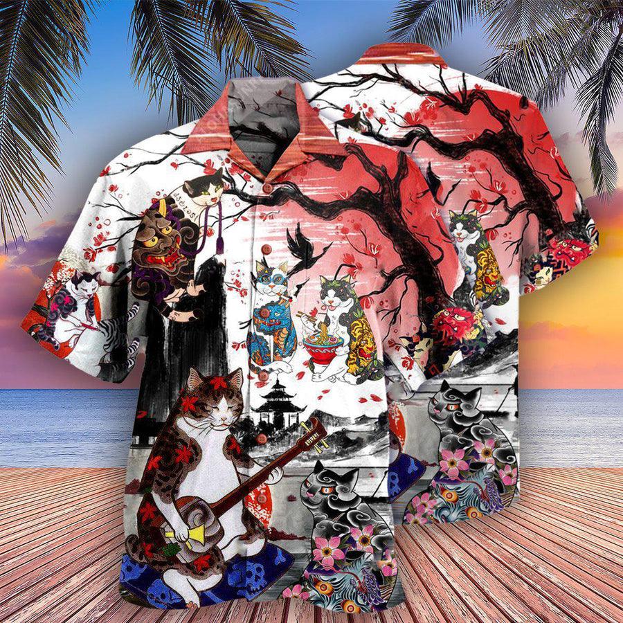 Cat Japanese Hawaiian Shirt For Summer, Best Colorful Cool Cat Hawaiian Shirts Outfit For Men Women, Friend, Team, Cat Lovers - Amzanimalsgift