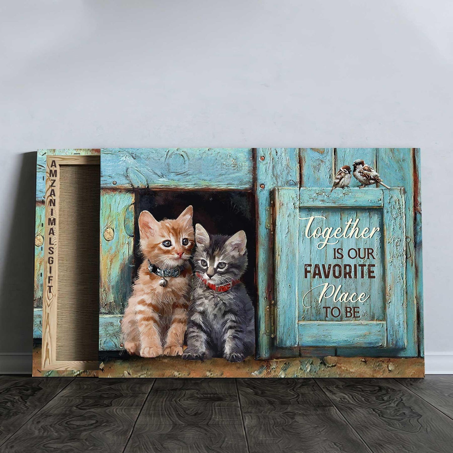 Cat Landscape Canvas - Pretty little cat drawing, Antique window - Together is our favorite place to be - Gift for cat lover, Family - Amzanimalsgift