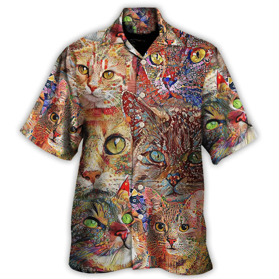 Cat Lover Aloha Shirt - Cat Art Lover, Funny Cat Colorful Hawaiian Shirt For Men And Women, Perfect Gifts For Cat Mom, Cat Dad, Friends, Family - Amzanimalsgift
