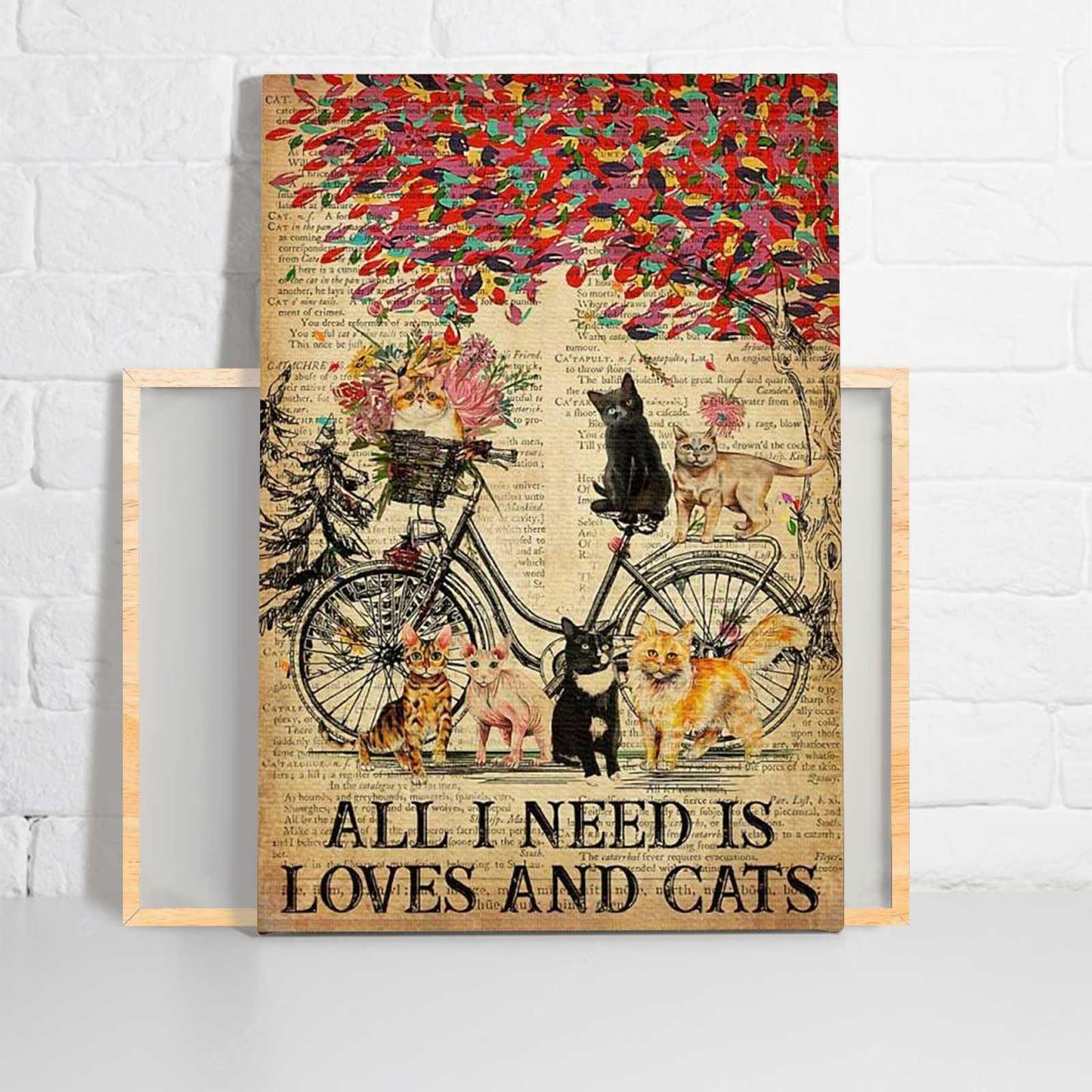 Cat Portrait Canvas - All I Need Is Love And Cats Canvas - Perfect Gift For Cat Lover, Friend, Family - Amzanimalsgift
