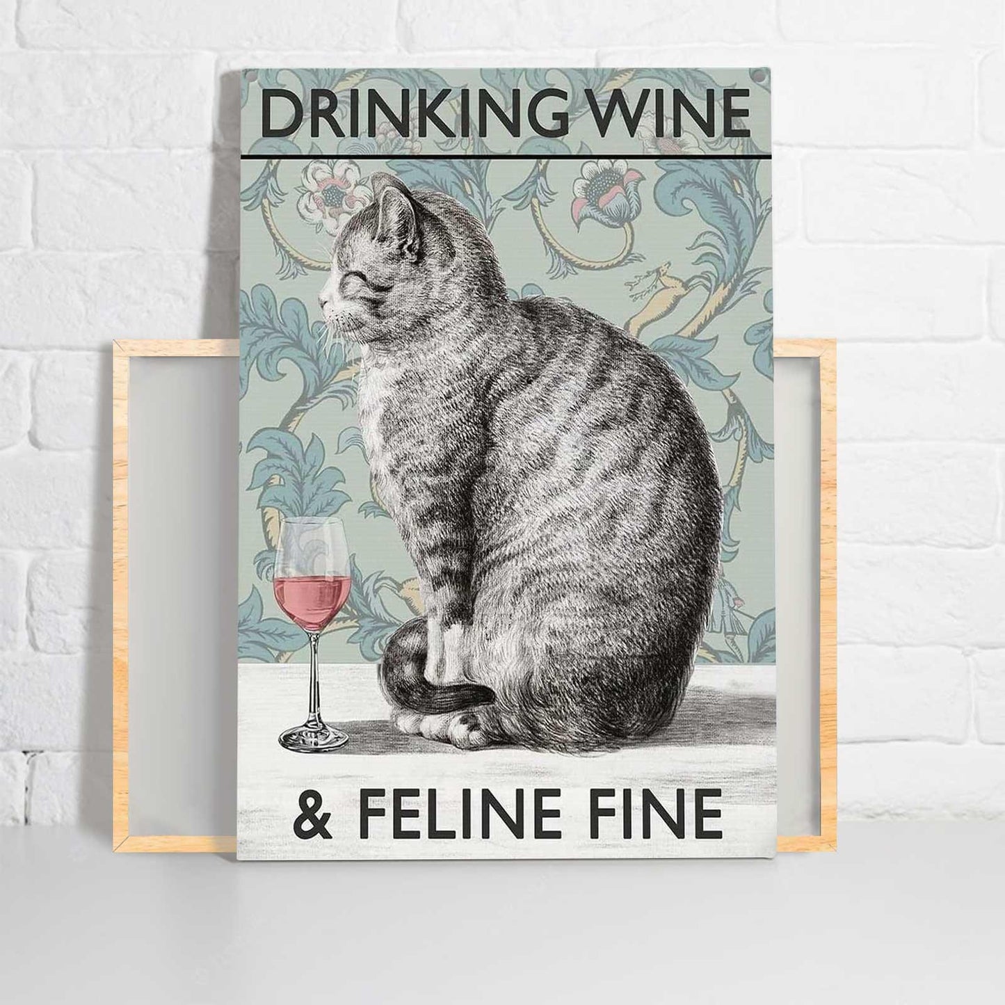 Cat Portrait Canvas - Cat Drinking Wine & Feline Fine, Funny Cat- Perfect Gift For Cat Lovers, Cat Owners, Wine Lovers - Amzanimalsgift