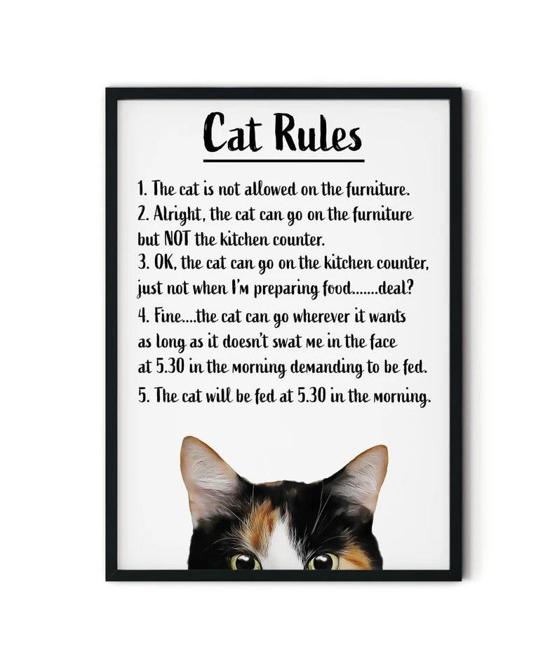 Cat Portrait Canvas - Cat Rules, Cute Cat In House - Gift For Cat Lovers, Cat Owners - Amzanimalsgift
