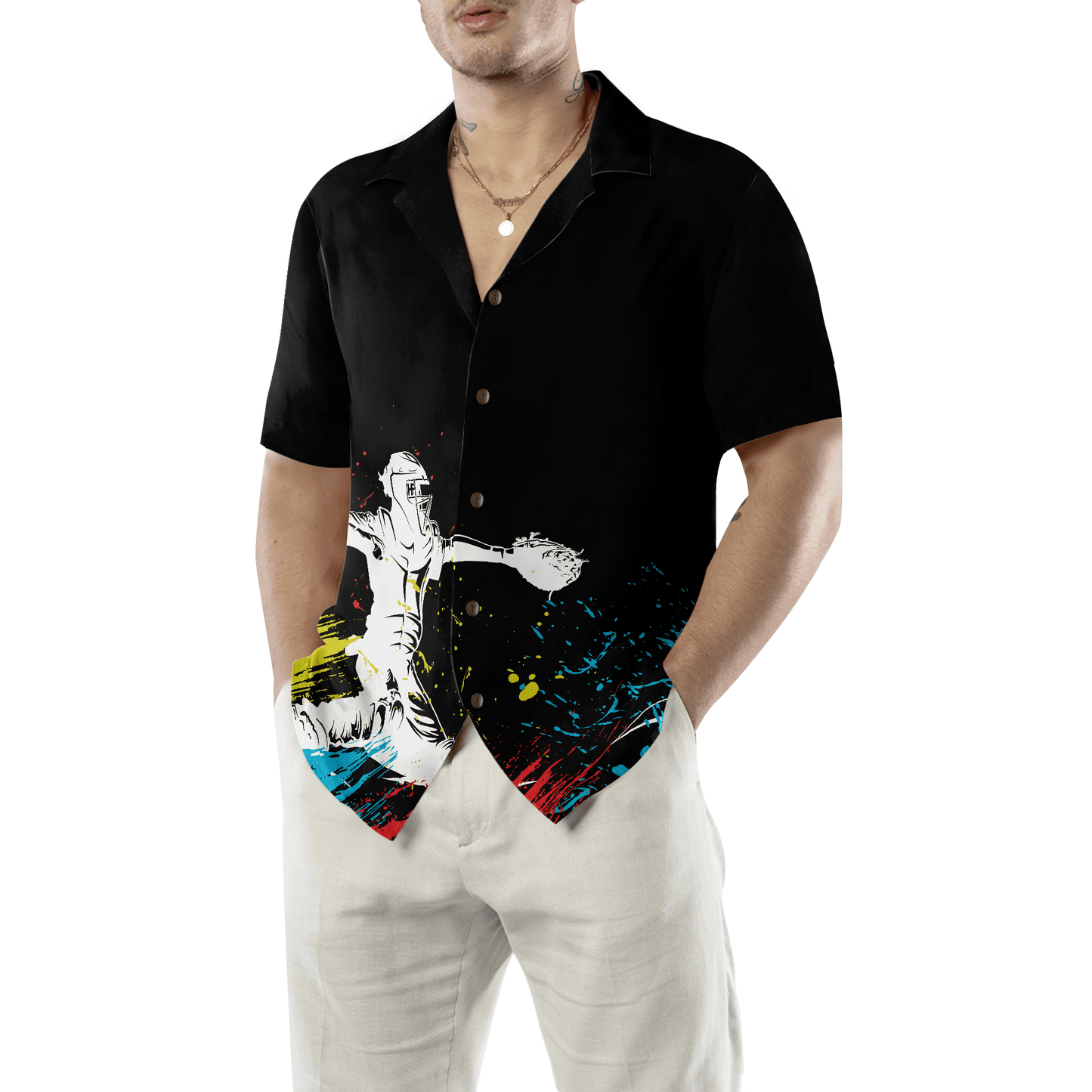 Catcher Silhouette Baseball Hawaiian Shirt, Colorful Summer Aloha Shirt For Men Women, Perfect Gift For Friend, Family, Team, Baseball Lovers - Amzanimalsgift