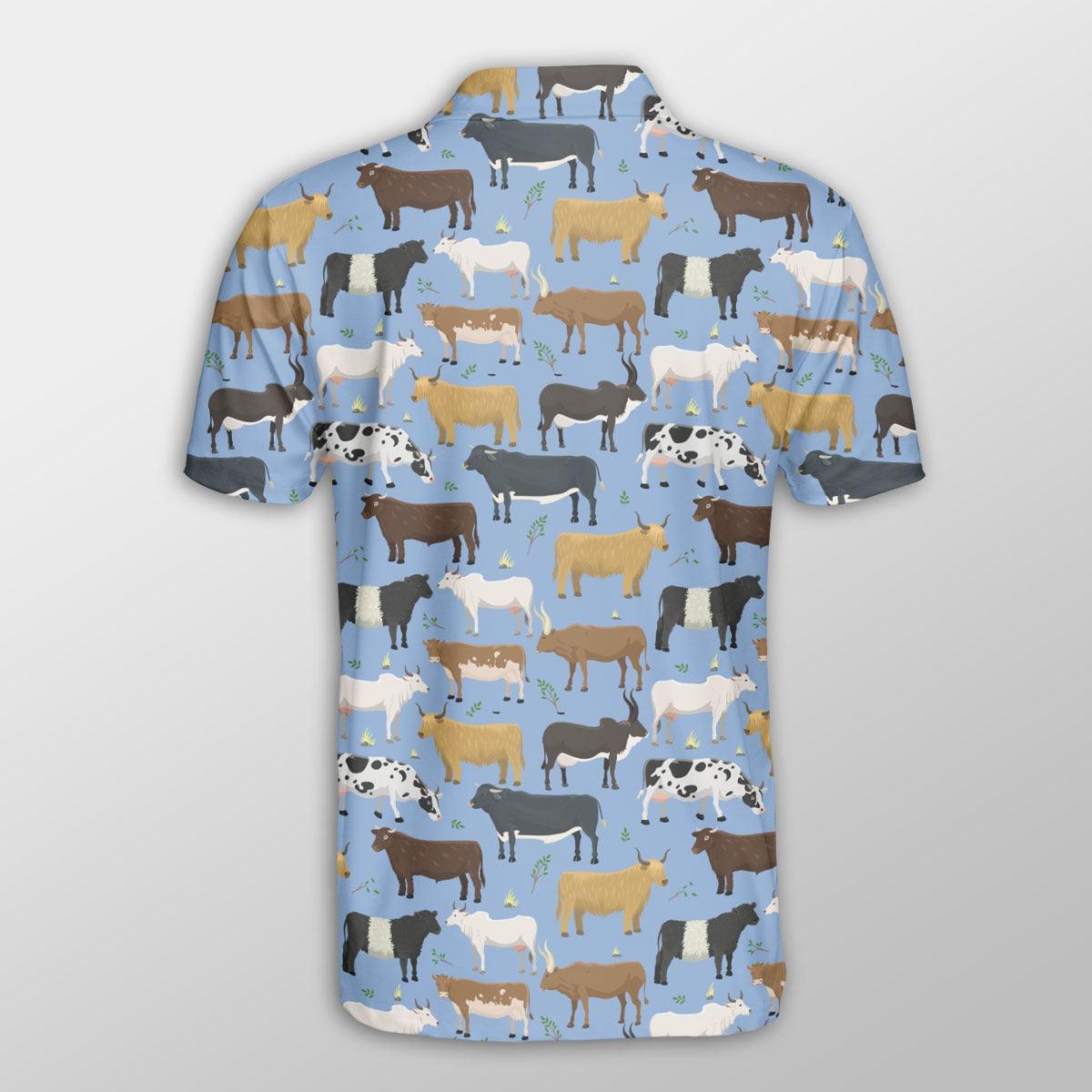 Cattle Men Polo Shirts - Cattle Pattern Button Shirts For Men - Perfect Gift For Cattle Lovers, Farm Lovers - Amzanimalsgift