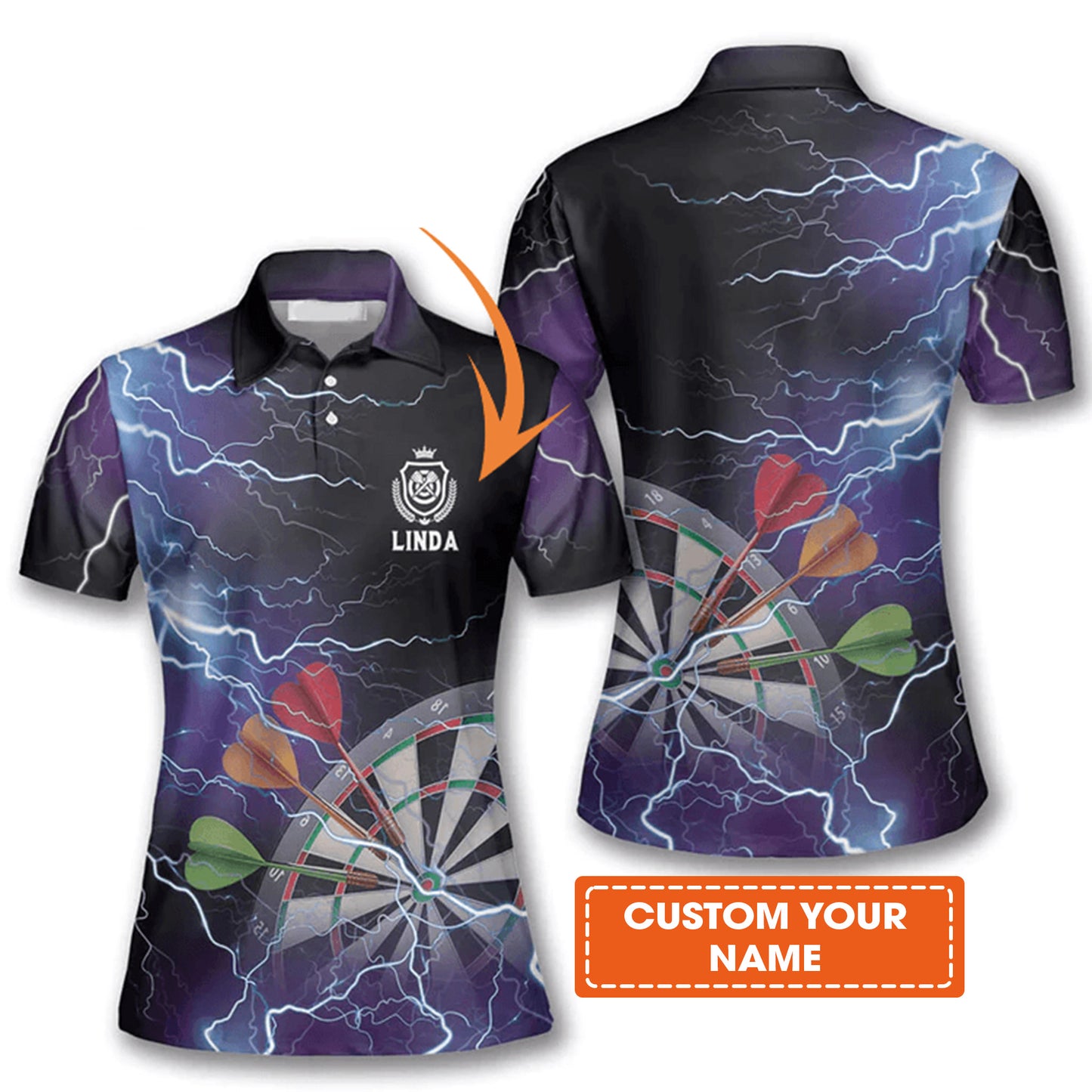 Customized Darts Polo Shirt, Darts Thunder Lightning, Personalized Name Polo Shirt For Women - Perfect Gift For Darts Lovers, Darts Players