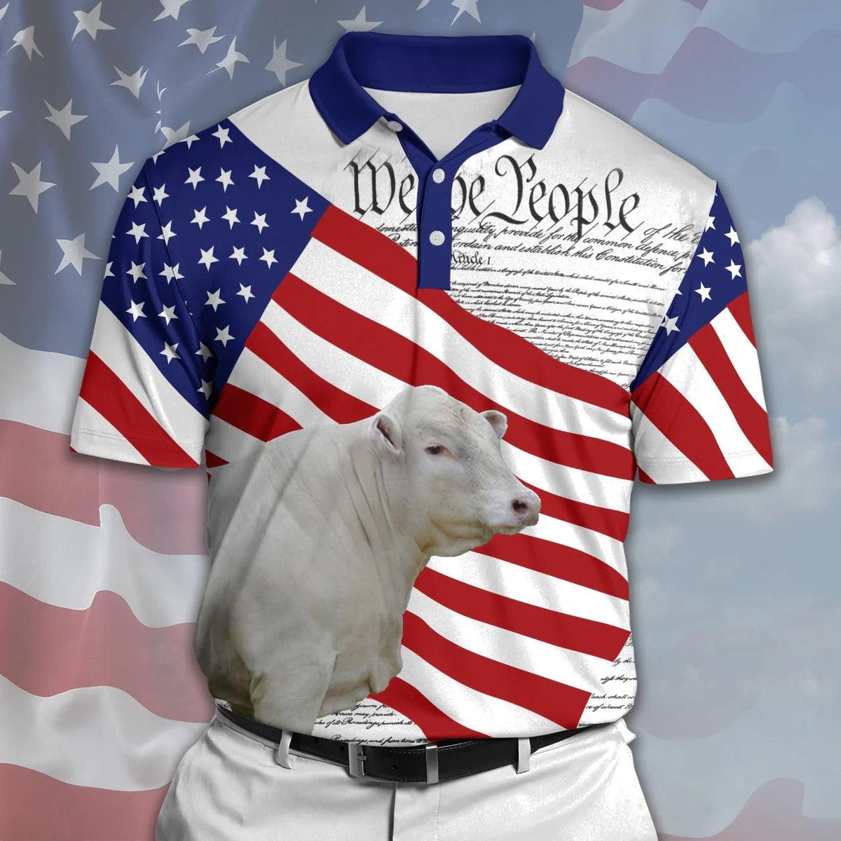 Charolais Men Polo Shirts For Summer - Charolais States Of America Polo Shirts For Men - Perfect Gift For Charolais Lovers, Cattle Lovers - Amzanimalsgift