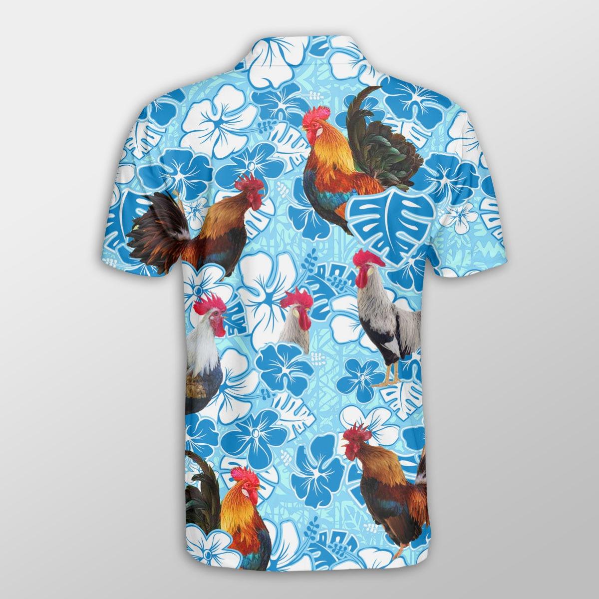 Chicken Men Polo Shirts - Chicken Blue Floral Pattern Button Shirts For Men - Perfect Gift For Chicken Lovers, Animal Lovers - Amzanimalsgift