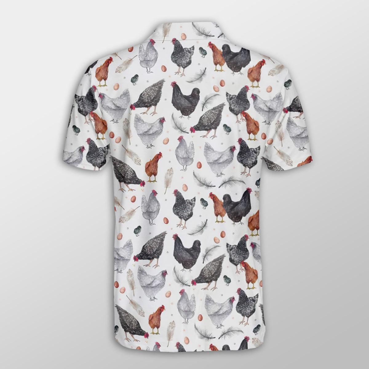 Chicken Men Polo Shirts - Chicken With Egg & Feathers Button Shirts For Men - Perfect Gift For Chicken Lovers, Animal Lovers - Amzanimalsgift
