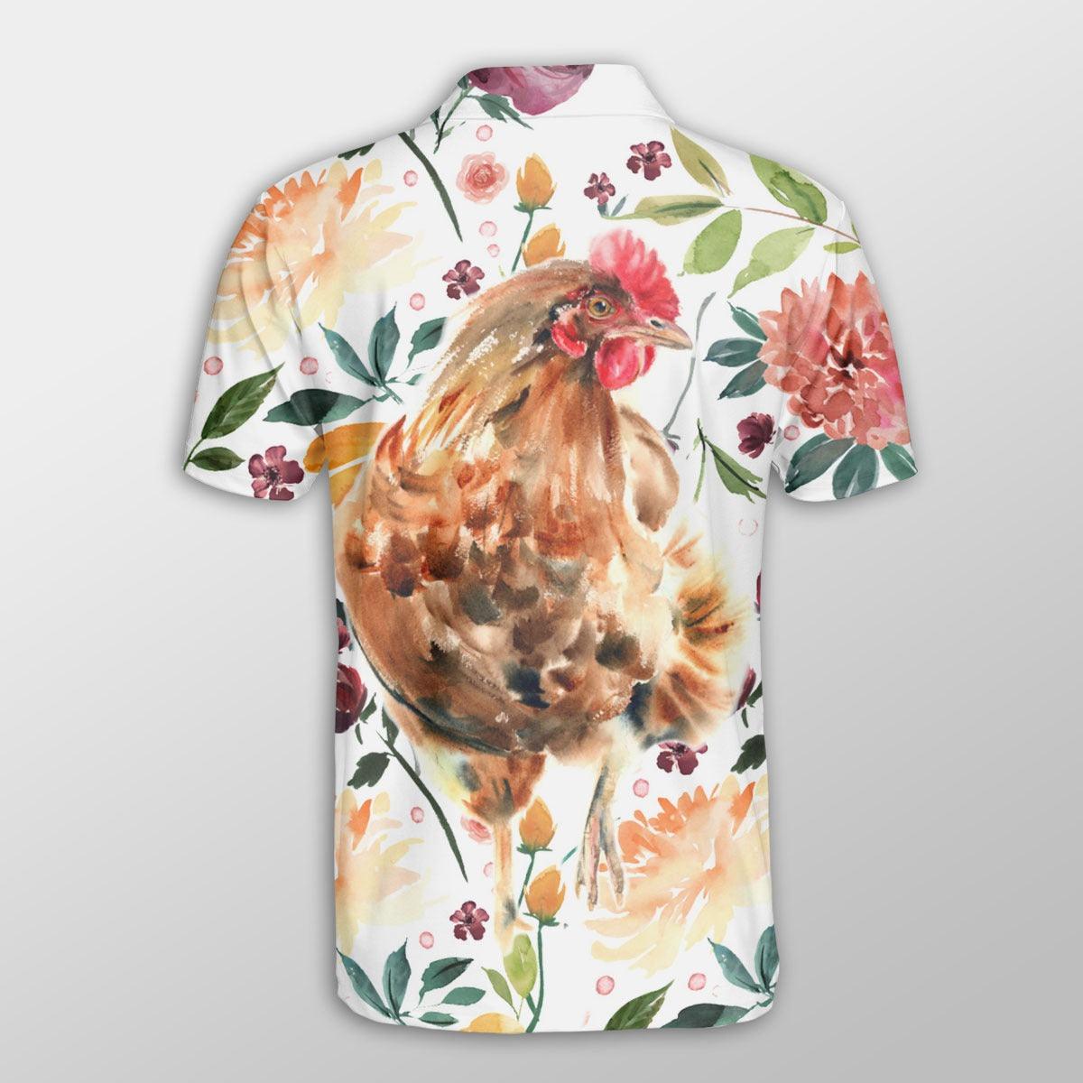 Chicken Men Polo Shirts For Summer - Chicken Tropical Flower Pattern Button Shirts For Men - Perfect Gift For Chicken Lovers, Animal Lovers - Amzanimalsgift