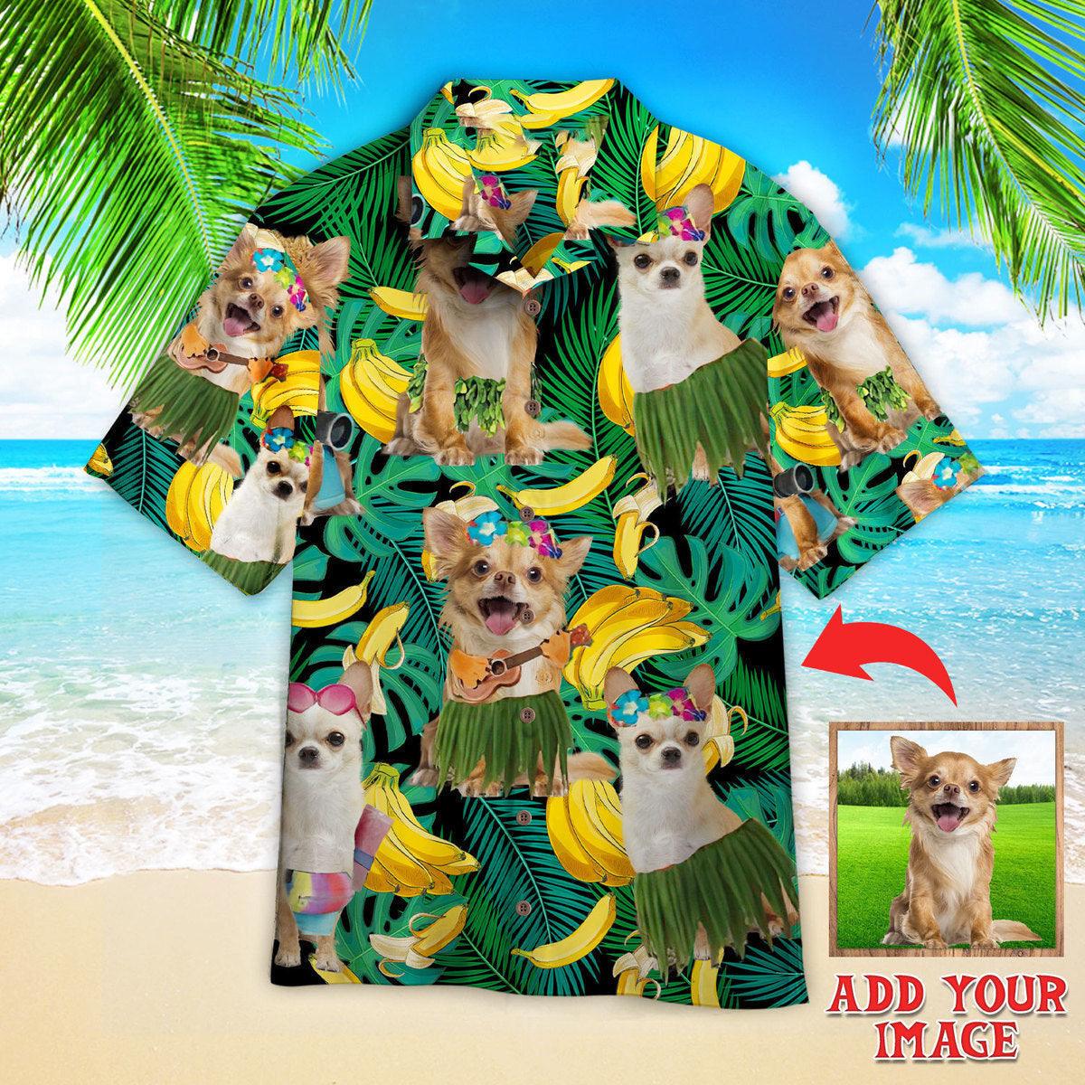 Chihuahua Hawaiian Shirt Custom Photo, Chihuahua Summer Leaves Banana Personalized Hawaiian Shirts - Perfect Gift For Chihuahua Lovers, Friends, Family - Amzanimalsgift