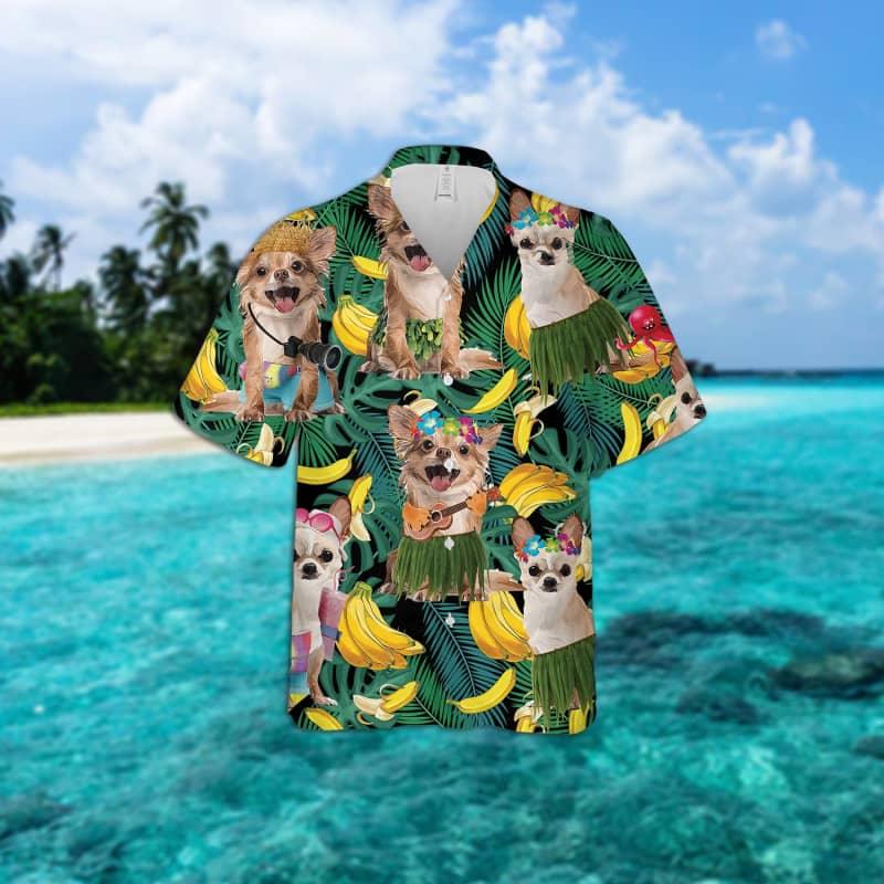 Chihuahua Hawaiian Shirt, Tropical Summer Leaves Hawaiian Shirt For Men - Perfect Gift For Chihuahua Lovers, Husband, Boyfriend, Friend, Family - Amzanimalsgift