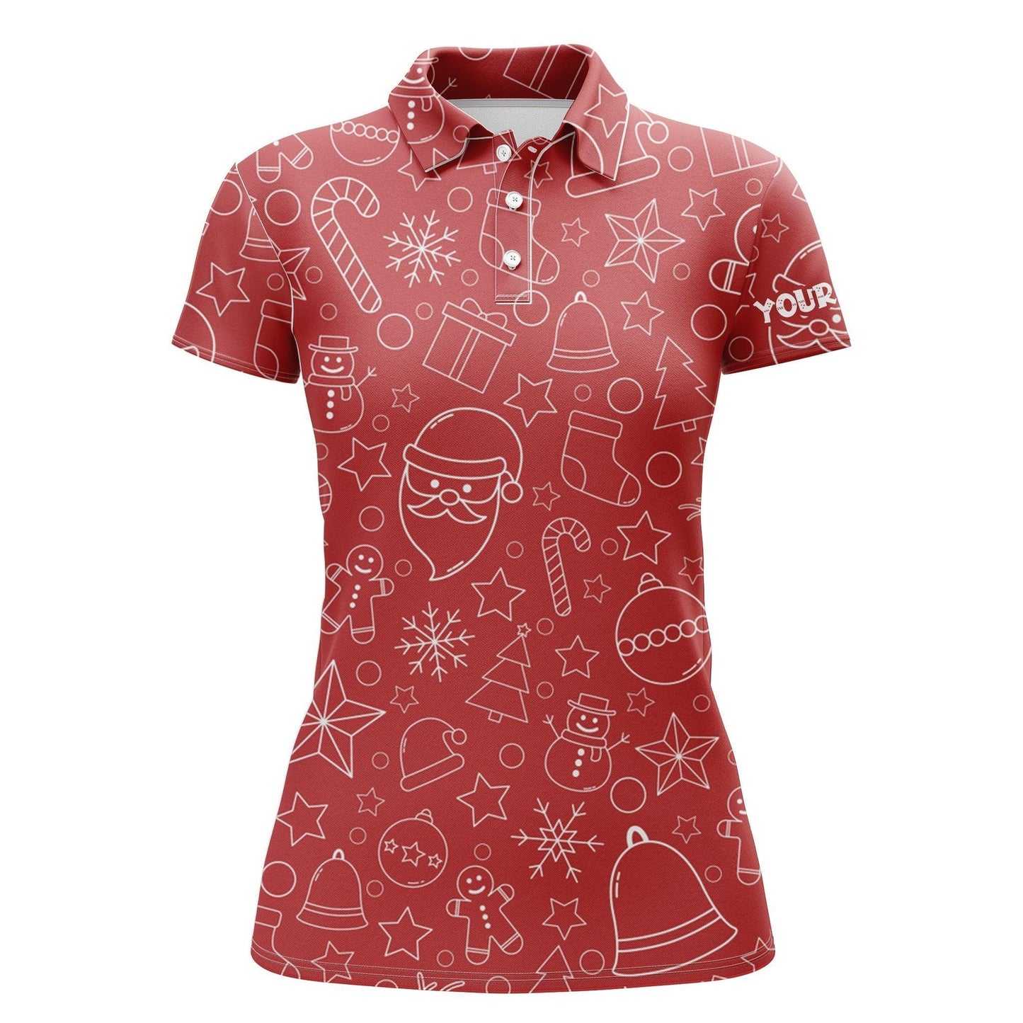 Christmas Custom Name Women Polo Shirt, Beautiful Red Xmas Pattern Christmas Personalized Women Polo Shirts, Gift For Ladies, Christmas Gift - Amzanimalsgift