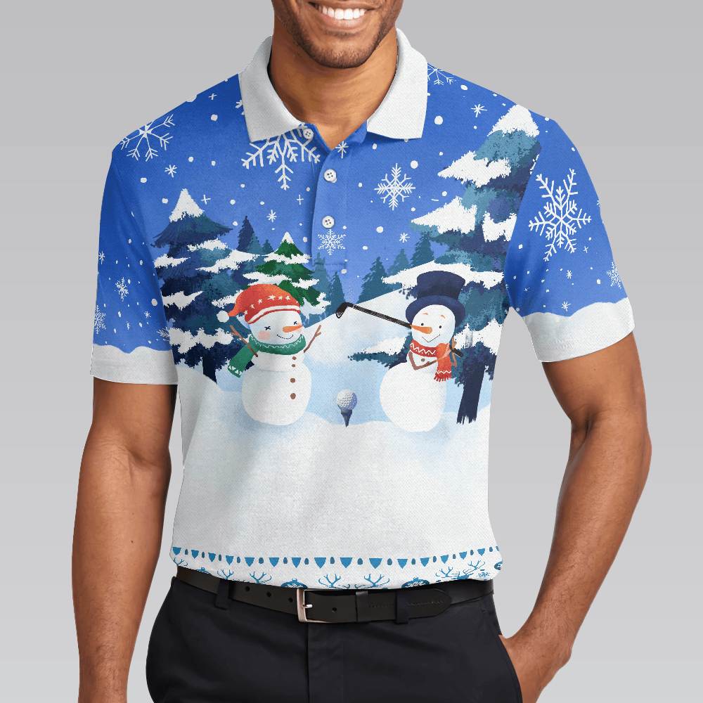 Christmas Golf Polo Shirts - Snowman Mens Golf Polo Shirts - Funny Snowman Pattern Shirt Dry Fit - Best Gift For Golf Lovers - Amzanimalsgift