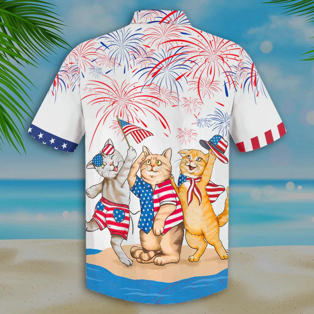 Cool Cat Aloha Hawaiian Shirts For Summer, American Shorthair Shirts Independence Day Aloha Hawaiian Shirt For Men Women, Patriotic, Cat Pet Lovers - Amzanimalsgift