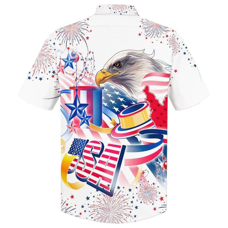 Cool Eagle USA Independence Day Aloha Hawaiian Shirts For Summer, Happy Fourth Of July Hawaiian Shirt For Men Women, Patriotic Gift For Eagle Lovers - Amzanimalsgift