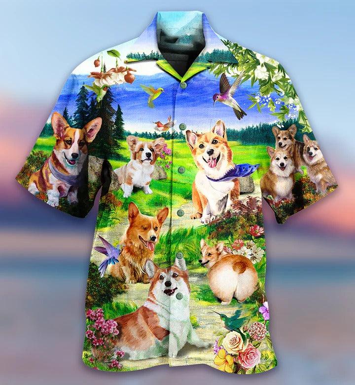 Corgi Aloha Hawaii Shirt - Corgi Dogs Love Blue Sky Hawaiian Shirt For Summer - Perfect Gift For Dog Lovers, Friend, Family - Amzanimalsgift
