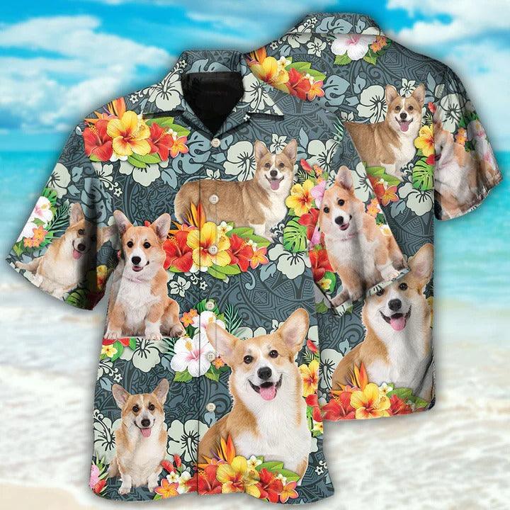 Corgi Aloha Hawaii Shirt - Corgi Tropical Floral Hawaiian Shirt For Summer - Perfect Gift For Dog Lovers, Friend, Family - Amzanimalsgift