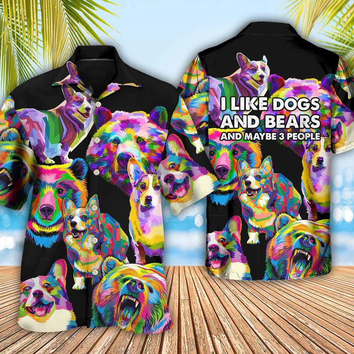 Corgi Aloha Hawaii Shirt - Dog Art I Like Dogs And Bears Hawaiian Shirt For Summer - Perfect Gift For Dog Lovers, Friend, Family - Amzanimalsgift