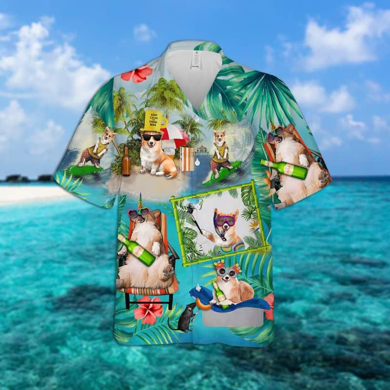 Corgi Hawaiian Shirt, Corgi Surfing Hawaiian Shirt, Tropical Summer Aloha Shirt For Men - Perfect Gift For Corgi Lovers, Friend, Family - Amzanimalsgift