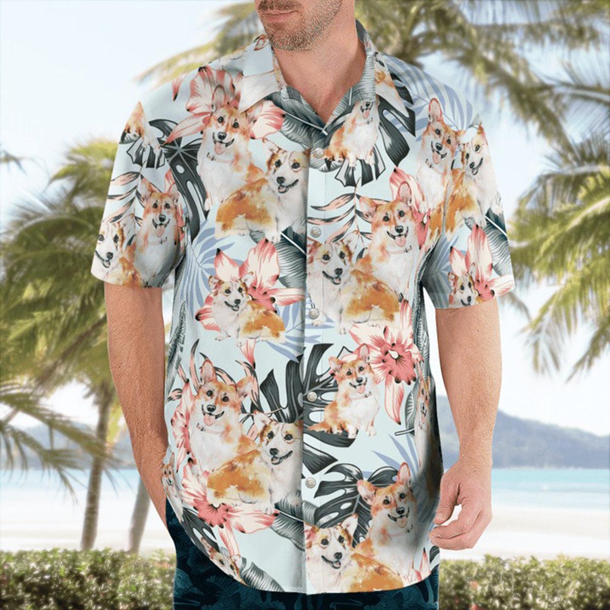 Corgi Hawaiian Shirt, Corgi Tropical Pattern Hawaiian Shirt, Funny Corgi Dog Aloha Shirt - Perfect Gift For Men, Women, Dog Lover, Friend, Family - Amzanimalsgift