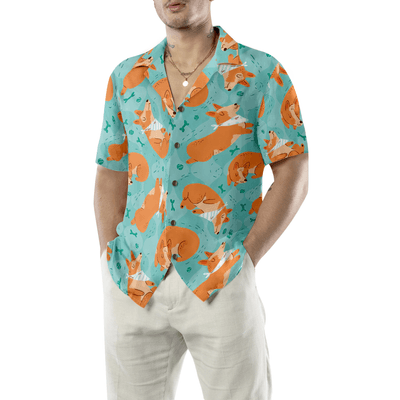 Corgi Hawaiian Shirt, Sleeping Corgi, Dream Bones Aloha Shirt For Men - Perfect Gift For Corgi Lovers, Husband, Boyfriend, Friend, Family - Amzanimalsgift