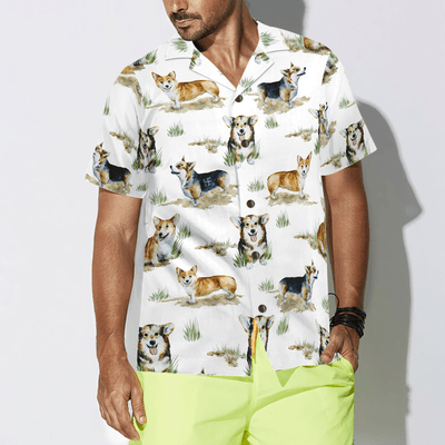 Corgi Hawaiian Shirt, Smiling Corgi Aloha Shirt For Men - Perfect Gift For Corgi Lovers, Husband, Boyfriend, Friend, Family - Amzanimalsgift