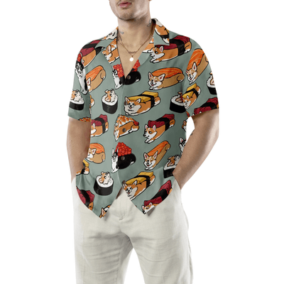 Corgi Hawaiian Shirt, Sushi Corgi Aloha Shirt For Men - Perfect Gift For Corgi Lovers, Husband, Boyfriend, Friend, Family - Amzanimalsgift