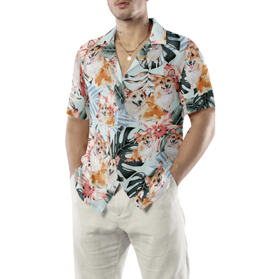Corgi Hawaiian Shirt, Tropical Summer Flower Corgi Shirt For Men - Perfect Gift For Corgi Lovers, Husband, Boyfriend, Friend, Family - Amzanimalsgift