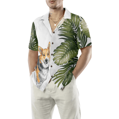 Corgi Monstera Leaves Hawaiian Shirt, Tropical Summer Corgi Aloha Shirt For Men - Perfect Gift For Corgi Lovers, Husband, Boyfriend, Friend, Family - Amzanimalsgift
