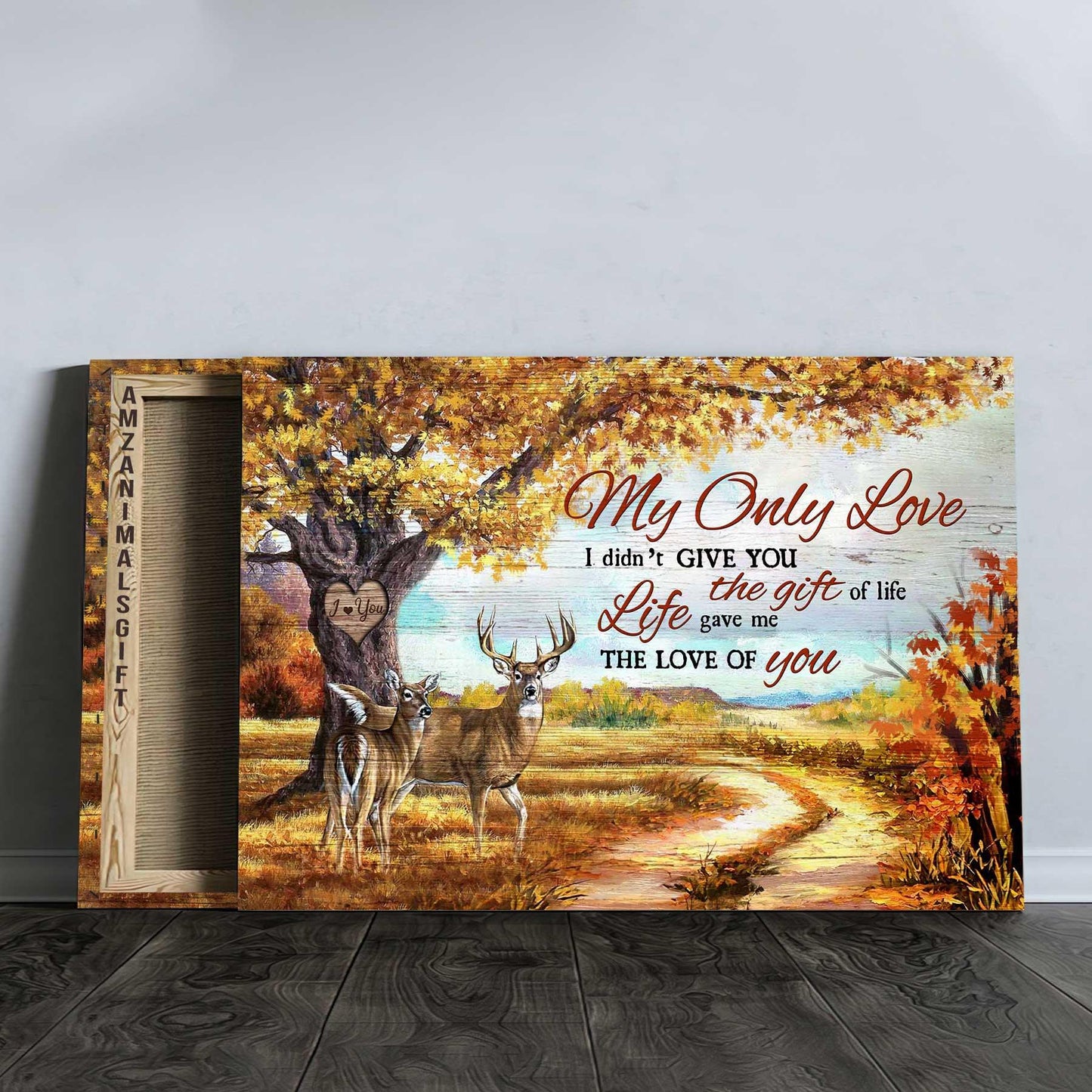 Couple Landscape Canvas - Autumn forest, Deer painting Premium Wrapped Canvas - Gift For Couple, Spouse, Lover - Life gave me the love of you - Amzanimalsgift