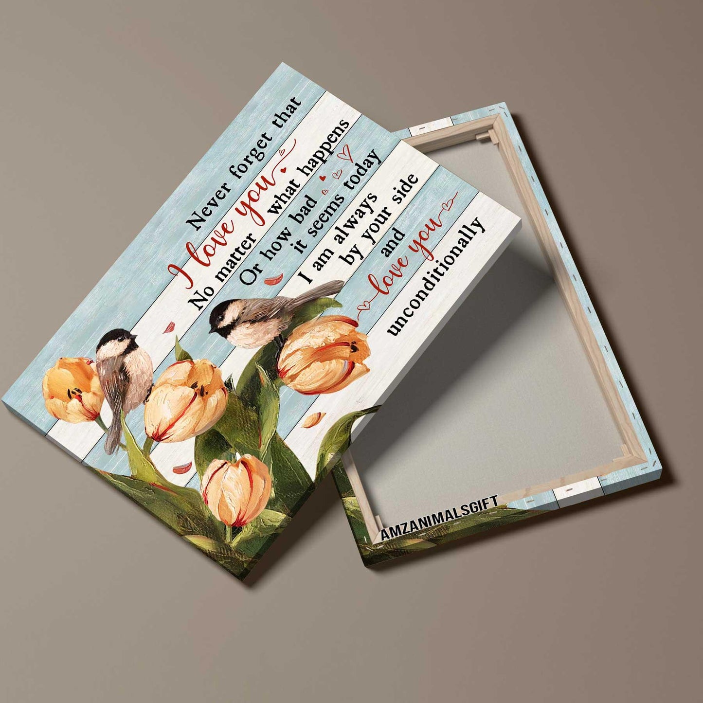 Couple Landscape Canvas, Black-Capped Chickadee, Tulip flower Gift for couple Premium Wrapped canvas - I love you unconditionally Couple Canvas Prints - Amzanimalsgift