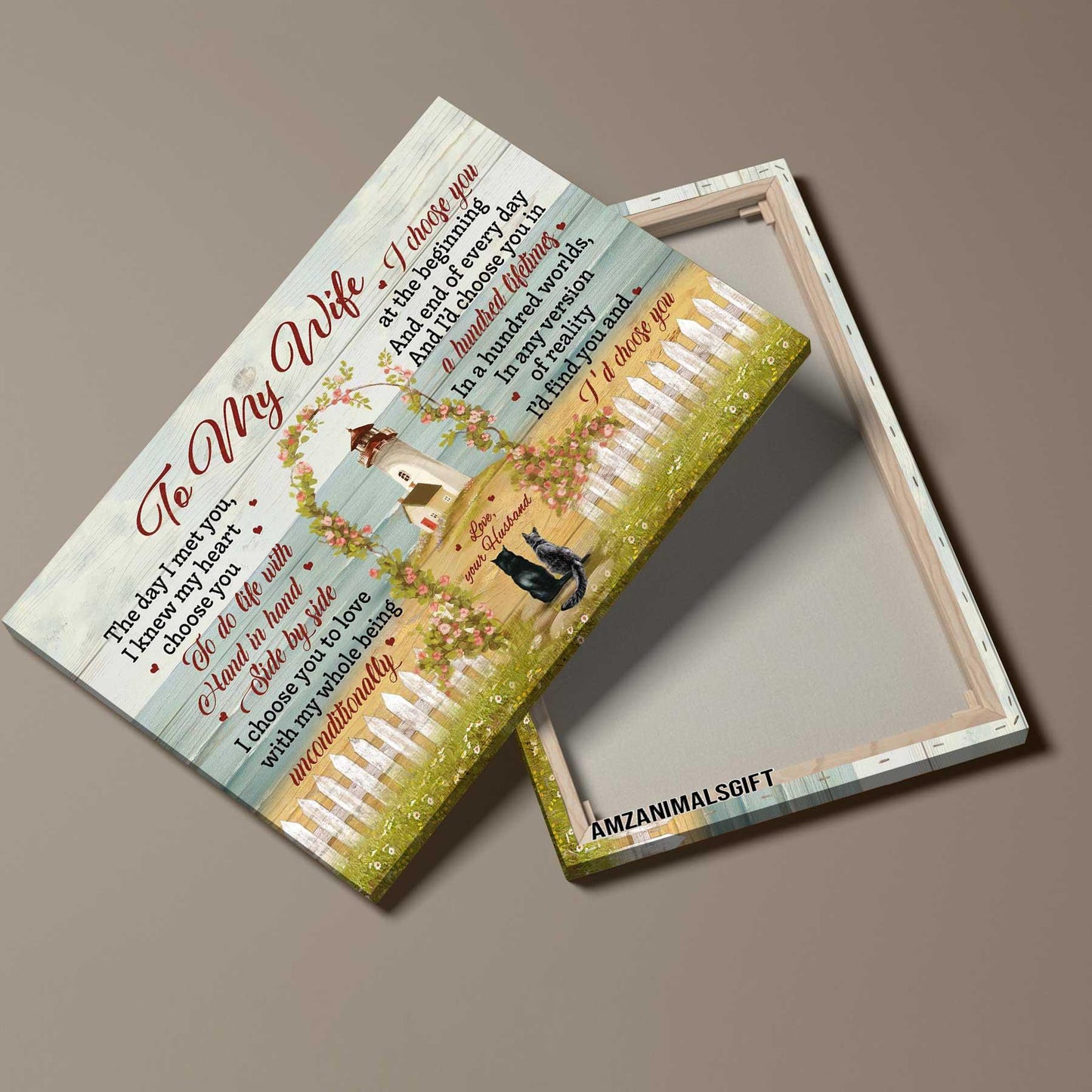 Couple Premium Wrapped Landscape Canvas - To My Wife, Blue Beach, Black Fog & Cat, I'd Choose You A Hundred Lifetimes - Valentine's Day Gift For Couple - Amzanimalsgift